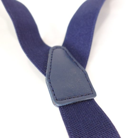 Boy Leather Navy Blue Y Back Classic Suspenders Solid Silver Clip Stretch Braces - Picture 4 of 6